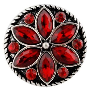 Silver Red Rhinestone Flower 20mm Snap Interchangeable For Ginger Snaps
