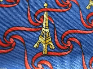 Miguel Bellido Tie 100% silk designer Handmade in Spain blue yellow Eiffel Tower - Picture 1 of 3