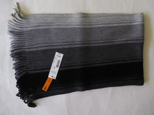 JF J. Ferrar Black Gray Striped Scarf One Size Warmer Men's Accessory - Picture 1 of 5