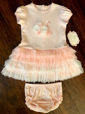 New Baby Biscotti Dress Girls 24 Months Pink w/ Swan w/ Diaper Cover - Изображение 1 из 4