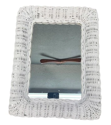 White Wicker Rectanglar Wall Mirror 16” X 12” Shabby Chic Vintage Look - Image 1 of 4