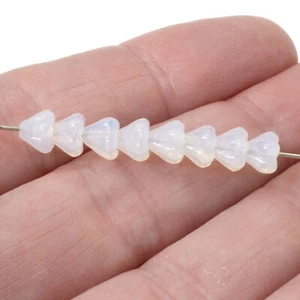 50 Baby Bell Flower Beads - Milky White - Czech Glass - 4x6mm Small Flowers - Picture 1 of 6