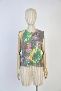 Chaleco Fabiana Filippi Floral Multicolor Cachemira Sin Mangas Top Tejido Talla L - Imagen 1 de 14