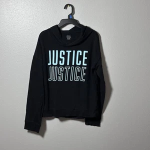 Justice Active Girls Black Hoodie Long Sleeve Logo Shirt Size 12/14 - Picture 1 of 6