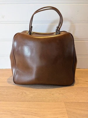 Vintage SHELDON Brown Faux Leather Retro Travel LUCKY CENT COIN Carry On Handbag — 第 1/4 张图片