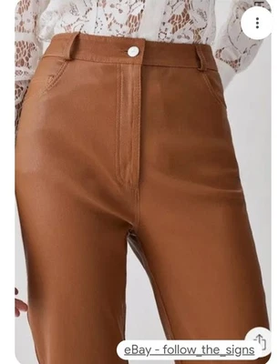 Real  Leather  Trousers  Uk 4 New Tags Mustard  Brown Long Fit And Flare Pockets - Image 1 of 4