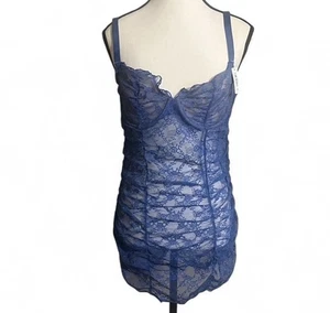Adore Me Chemise/Slip Sz 0XL Cheyenne Elegant Blue Lace Feminine Sexy Fairy - Picture 1 of 8