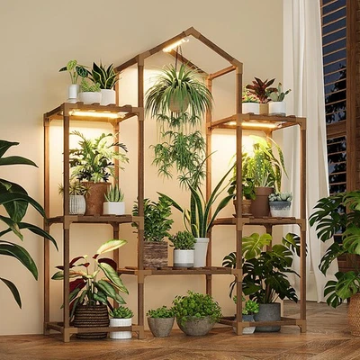 Plant Stand Indoor with Grow Lights Wood Plant Shelf for Hanging Planter - Image 1 of 4