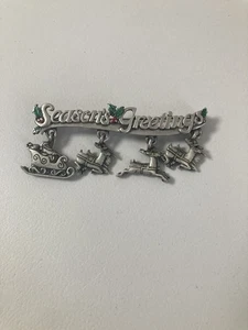 Vintage JJ Season's Greetings Christmas Holiday Charm Hänger Santa Rentier Brosche - Bild 1 von 5