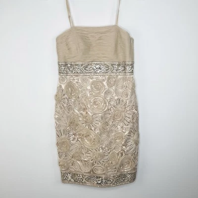 SUE WONG Nude Y2K 水钻亮片丝绸正式晚会黑色领带派对礼服尺寸 2 — 第 1/4 张图片