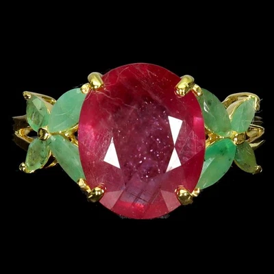 925 Sterling Silber Ring Oval Rubin 12x10mm Smaragd Edelstein Schmuck Größe 9 - Bild 1 von 4