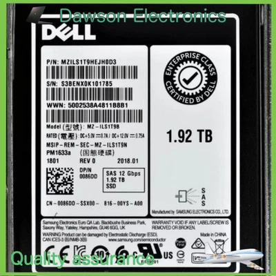086DD 0086DD Dell Enterprise 1.92TB 2.5''SAS 12Gbps Hotplug SSD 14/15/16G KIT - Image 1 of 4