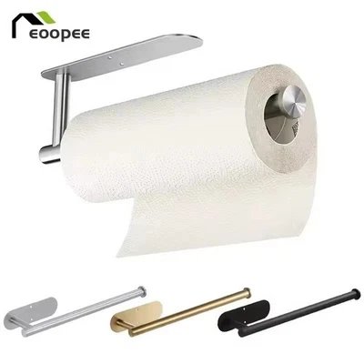 Holder Kitchen Roll Towel Paper Rack Under Cabinet Wall Toilet Self Adhesive - Image 1 of 4