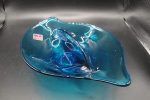 Vintage Wikinger Glas MCM Epic Bluenique Divded Schale mit Original Folienetikett, TOP - Bild 1 von 9