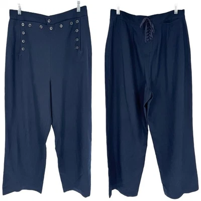 Vintage Retro 90’s Banana Republic Wool Sailor Button Wide Leg Pants Navy Sz 14 - Image 1 of 4