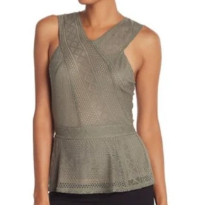 BCBGMaxazria Hanne Dusty Olive Lace Blouse Top Size XS NWT - Picture 1 of 5
