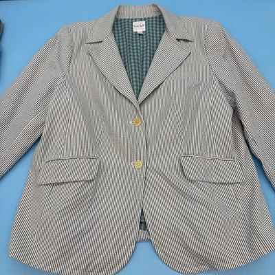 Blazer Kate Hill Mujer Seersucker Rayas Azul y Blanco Talla 18W Foto 1 de 4