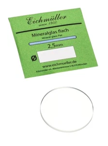 Uhrenglas Ersatzglas Mineralglas Flach 2,5 mm Stärke Ø 20 - 40 mm Eichmüller - Bild 1 von 2