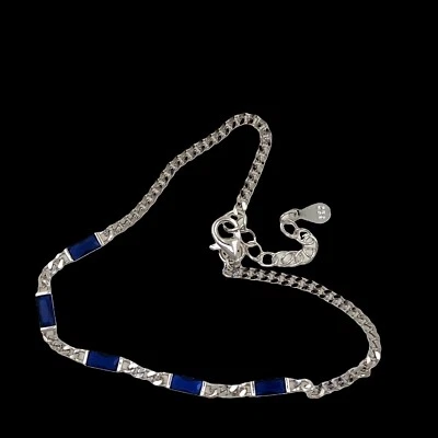 Pulsera de plata de ley 925 de 2,6x5 mm de zafiro azul cadena cubana 6,5-7,5" Foto 1 de 2