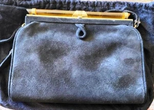 DONNA KARAN NEW YORK VINTAGE BLACK Suede Vintage Small Evening Hand Bag - Picture 1 of 10