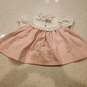 Vintage Pink Crimp Pleated Baby Dresses Lace Poof 12 - Picture 1 of 6