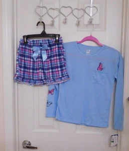 NWT 2pc Max & Olivia Blue Butterfly Top & Plaid Shorts Pajamas sz 10/12 - Picture 1 of 1