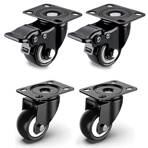 New 4x Heavy Duty 200kg 50mm PU Swivel Castor Wheels Trolley Caster Rubber UKES - Picture 1 of 8
