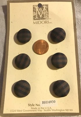 6 MIDORI Domed Dark Brown Black Plaid Fabric Covered Buttons 1 Card 19mm 3/4" - Image 1 of 2