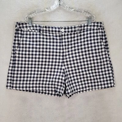 Pantalones cortos chinos descarados clásicos de tiro medio de algodón guinga azul para mujer talla grande 18 Foto 1 de 4