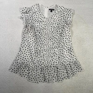 Camicetta donna Who What Wear taglia XS bianca a pois con volant top senza maniche - Foto 1 di 7