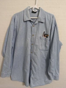 Looney Tunes Mens 2XL Denim Chambray Shirt Button Up Bugs Taz Daffy Embroidered - Picture 1 of 7