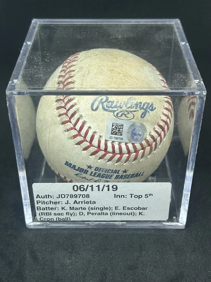 Ketel Marte Single Escobar RBI Peralta out Cron K Game Used MLB Ball 6/11/19 - Image 1 of 1