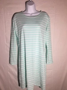 New $128 SAIL TO SABLE Cabbage Green Ivory Stripe Long Sleeve Dress women Medium - Picture 1 of 8