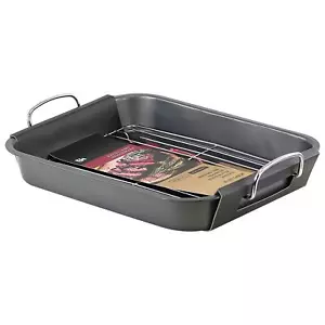 Large Non-Stick Roasting Tray Dish Carbon Steel Pan with Rack Oven Baking Safe - Picture 1 of 6