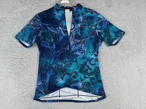 SheBeest Cycling Jersey Womens Large Blue Psuedo Paisley 1/2 Zip 100% Polyester - Picture 1 of 14