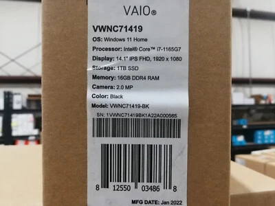 NEW VAIO Laptop PC Core i7-1165G7 16G RAM 1TB SSD 14.1 FHD Black VWNC71419-BK - Image 1 of 4
