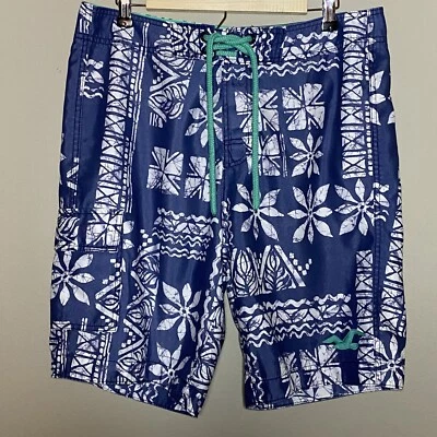 Hollister California Swim Shorts Men Large 34x9 Blue White Floral Green String - Image 1 of 4
