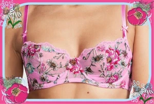 32A Pink Floral WICKED Angels PushUp wo pad Balconette Victorias Secret UW Bra - Picture 1 of 11