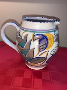 VINTAGE ENGLISH POOLE POTTERY Hand Painted ART DECO PITCHER 5 1/2 inches - Picture 1 of 20