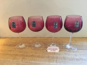 4 Pilgrim Glas Preiselbeere & klare Weinkelche 6 1/2" 4 mit Etikett = NEU - Bild 1 von 6