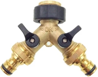 JZK Brass 2 Way Tap Connector Double Tap Adapter Garden Tap Adaptor with Indivi - Image 1 of 4