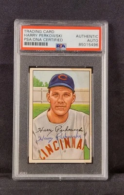 1952 Bowman #202 Harry Perkowski Cincinnati Reds Signed PSA AUTHENTIC CERTIFIED  - Image 1 of 2