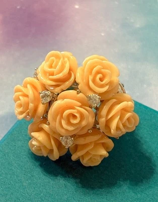QVC Designer signed Sterling Silver Coral Rose Bouquet & Zircon 925 Ring sz 5 - Image 1 of 3