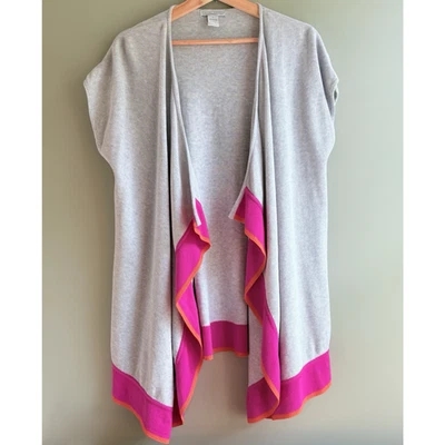 Lauren Hansen 100% хлопок открытый передний короткий рукав кардиган свитер серый розовый L - Изображение 1 из 4