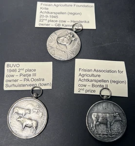 3 vtg NETHERLANDS FOKVEEDAG 1940s Silver Medal Cows bovine Agricultural farm 40s - Picture 1 of 18