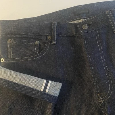 Jeans masculino UNIQLO Selvedge 34x25 SLIM reto tecido Kaihara com zíper denim mosca - Imagem 1 de 4