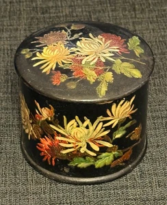 Antike viktorianische Pappmaché Puder Schmuck Waschtischdose Chrysantheme 19. Jh. - Bild 1 von 13