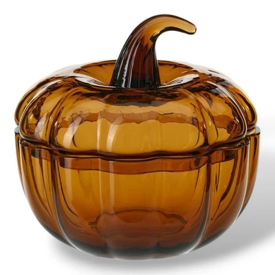 IKEA HÖSTAGILLE Pumpkin Bowl & Lid Brown 7 ½" Glass Thanksgiving Fall Halloween - Image 1 of 4