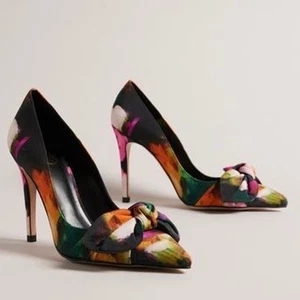 Ted Baker Ryoh Black Art Print 100Mm Bow Court Shoes Women's 6 (36) NEW - Picture 1 of 8