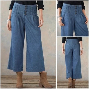 NWT Sundance Womens Bethany  Crop Wide Leg Denim Pant Pleated High Rise Size 8 - Picture 1 of 16